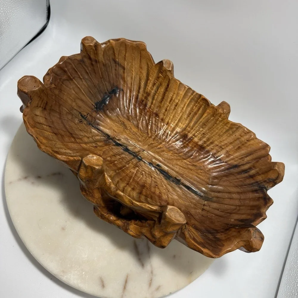 Wooden Fruit-Set Vintage MCM Monkey Pod Bowl Of 9 Pcs of Fruit